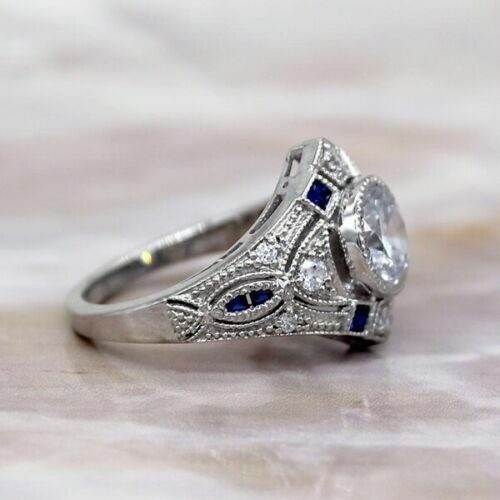 2.10 Ct White Diamond Art Deco Vintage Engagement Ring 925 Sterling Silver