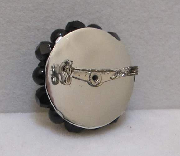 Vtg Black Faceted & Round Glass Beads Cluster Brooch No Metal on Front