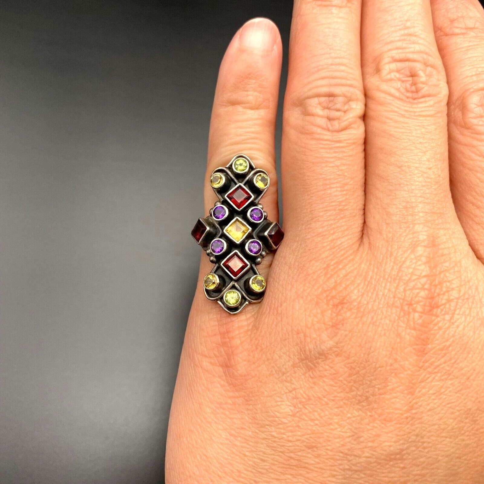 Vintage Multiple Stones Sterling Silver Ring Size 6