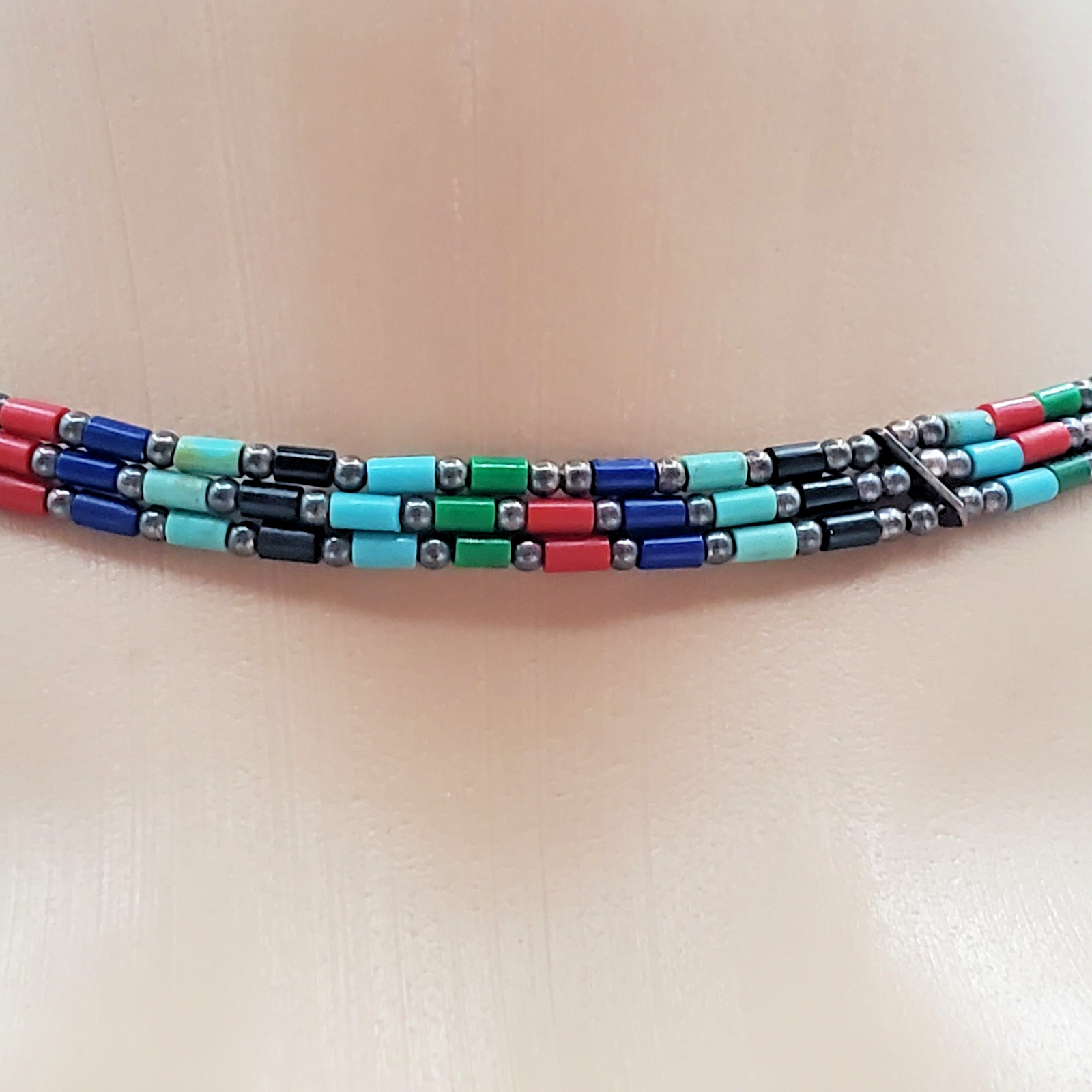 VTG 925 Southwestern Choker 17in Necklace Sterling Silver 6gtw Adjustable Length