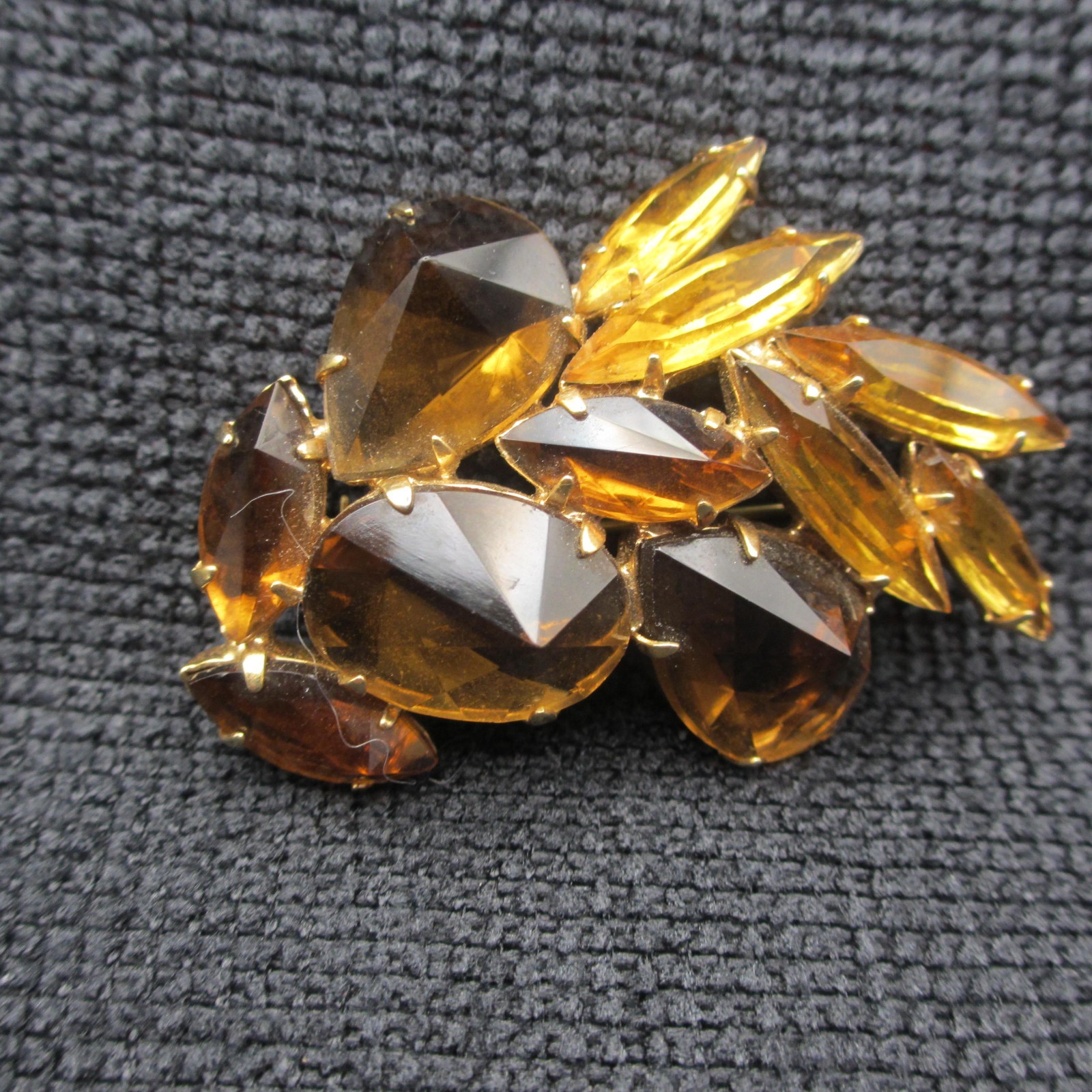 Vintage Rhinestone Brooch Golden Brown Gold Tone