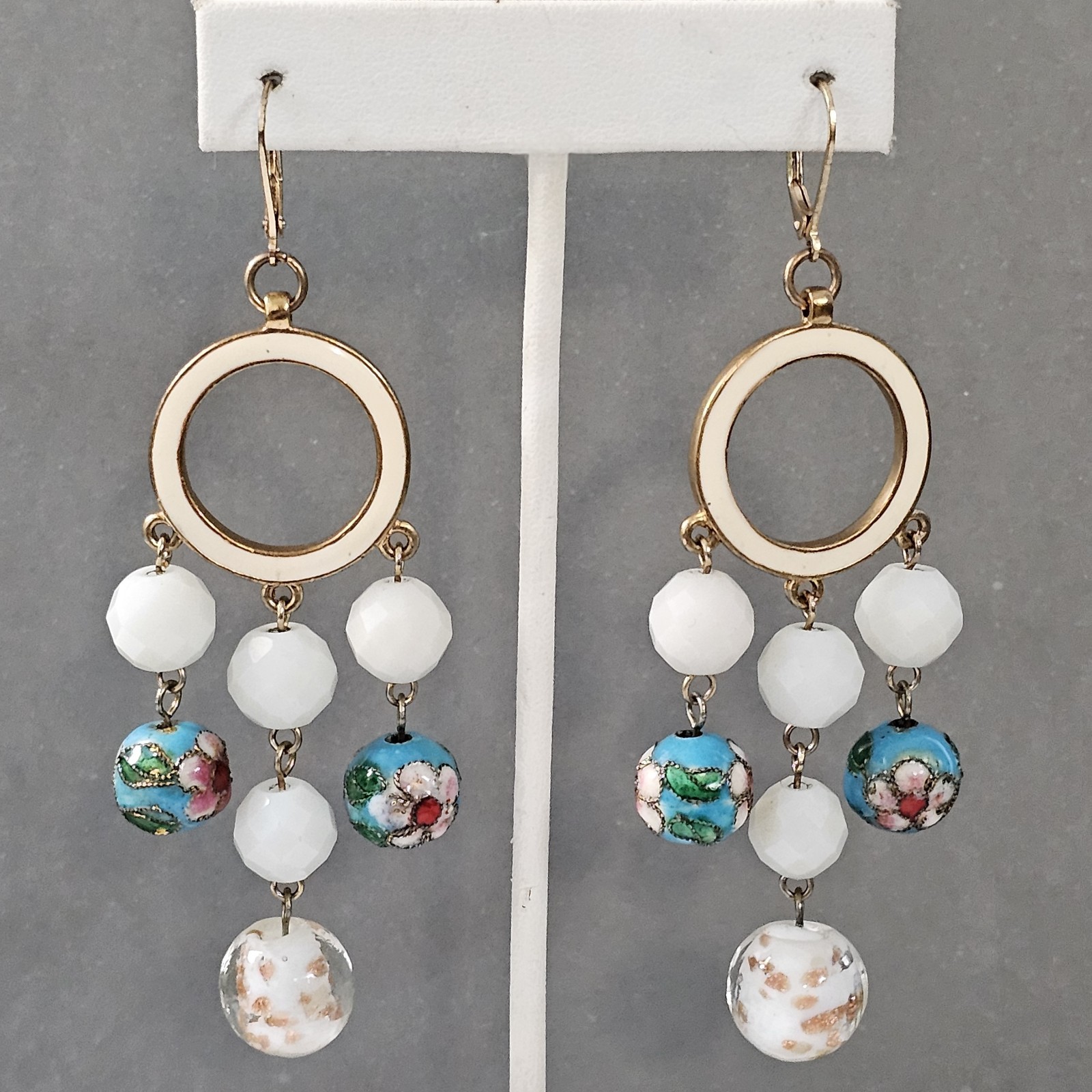 Vtg Loulou de la Falaise Cloisonné Beaded Drop Earrings Signed Designer