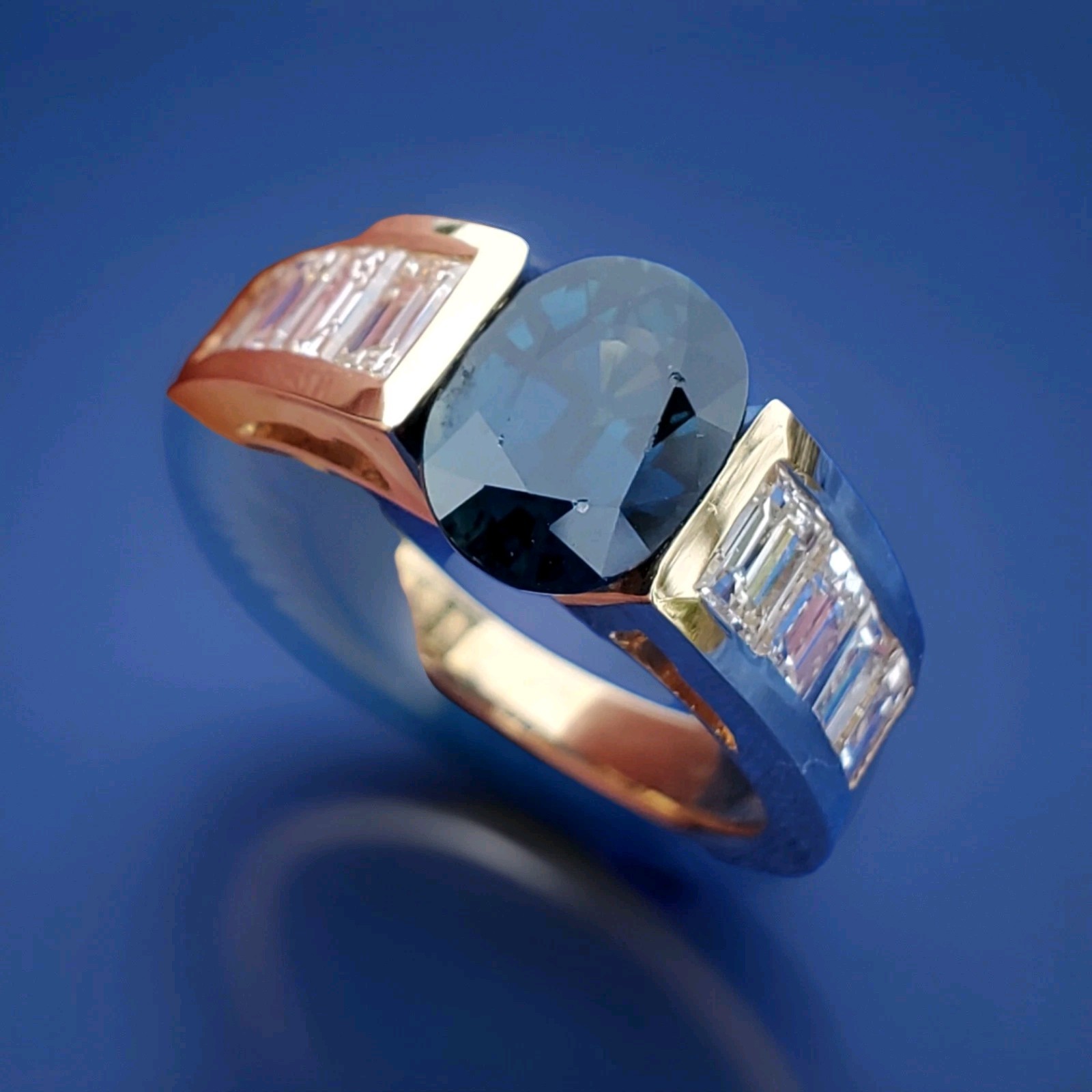 Original EARTH MINED SAPPHIRE DIAMOND Engagement Ring Deco Style SOLID 18K GOLD