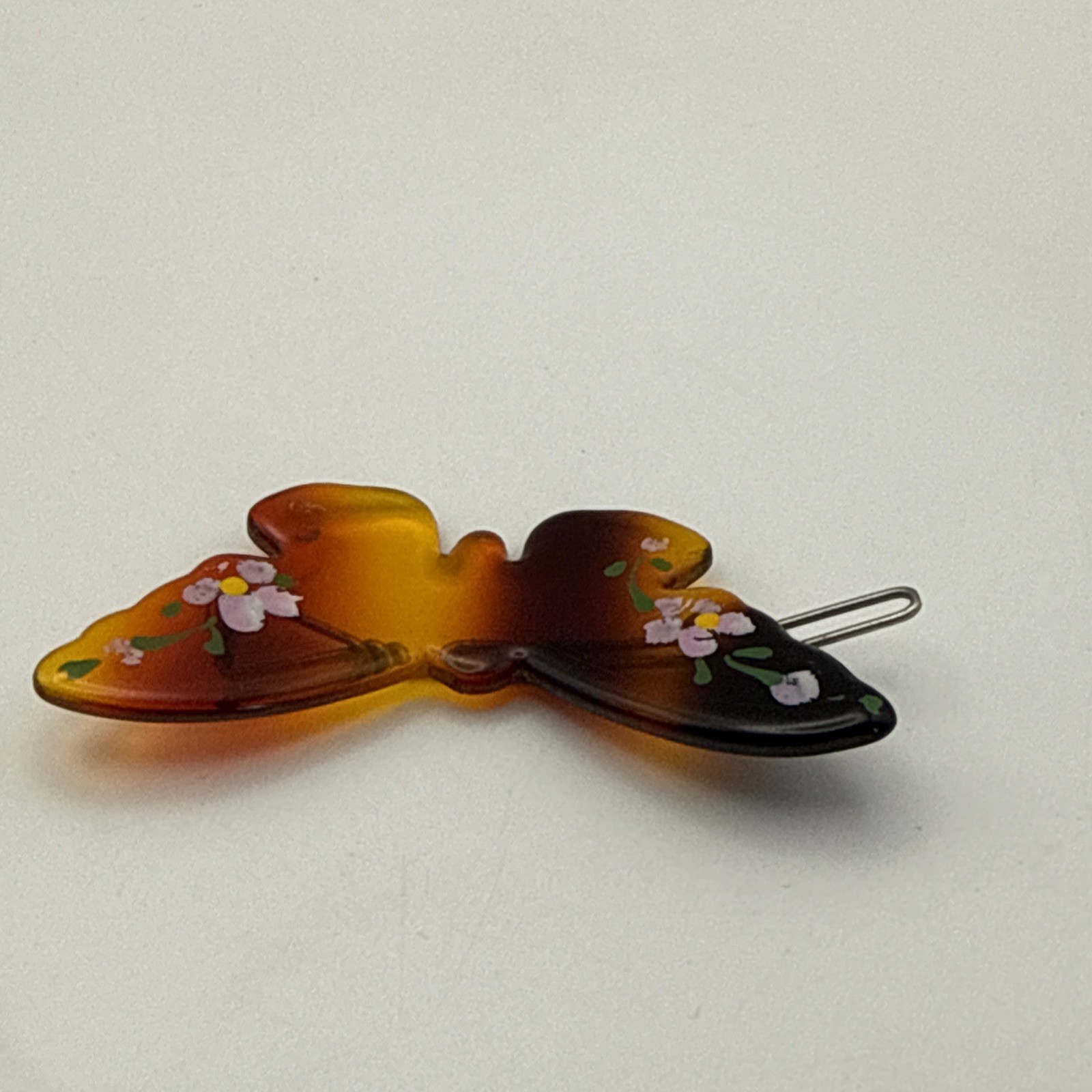 Vintage Rhinestone Celluloid Acetate 3-D Flower Pin And Butterfly Hair Clip