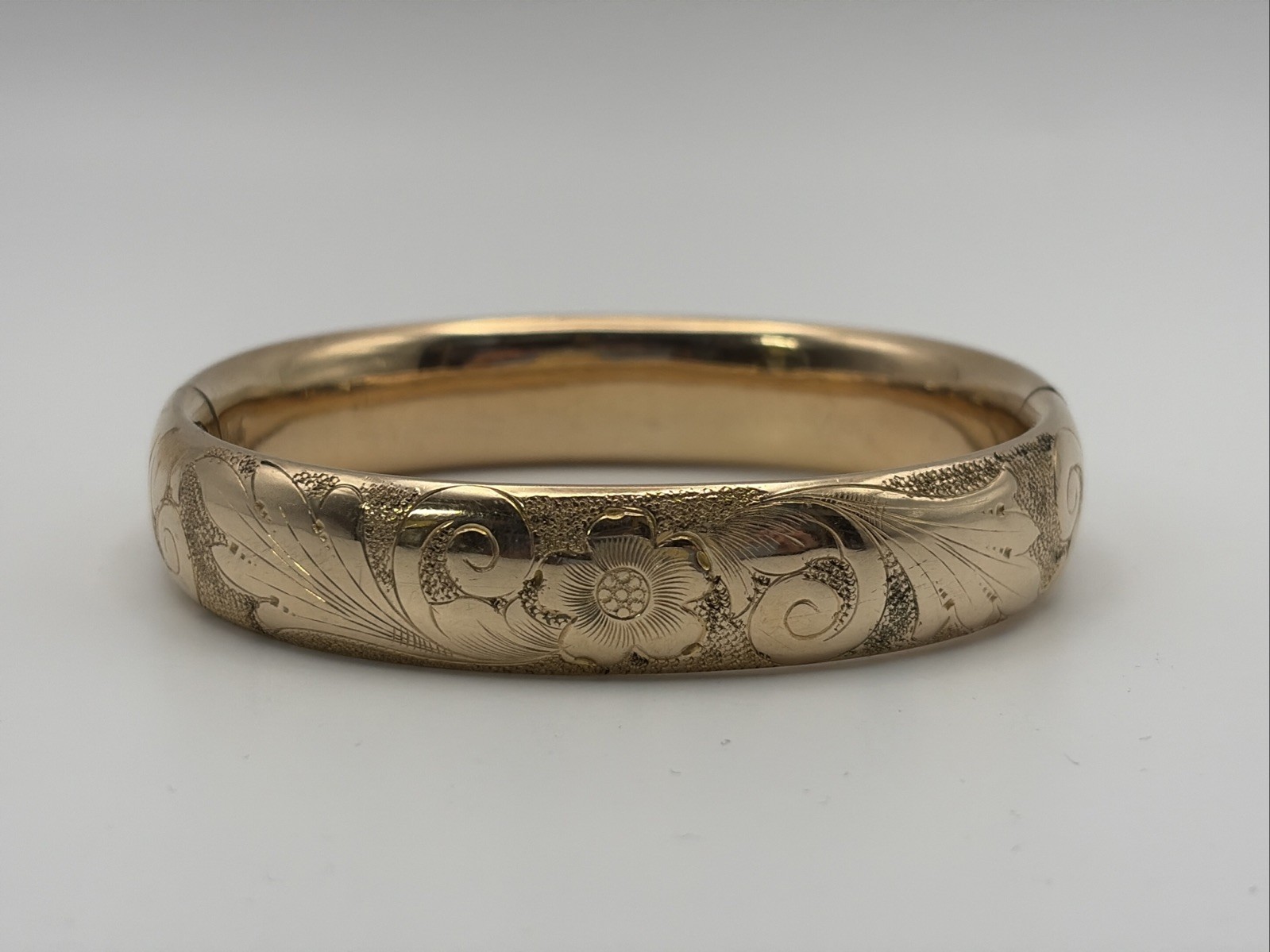 Antique Victorian 12K Rolled Gold Floral Repousse Bangle Bracelet