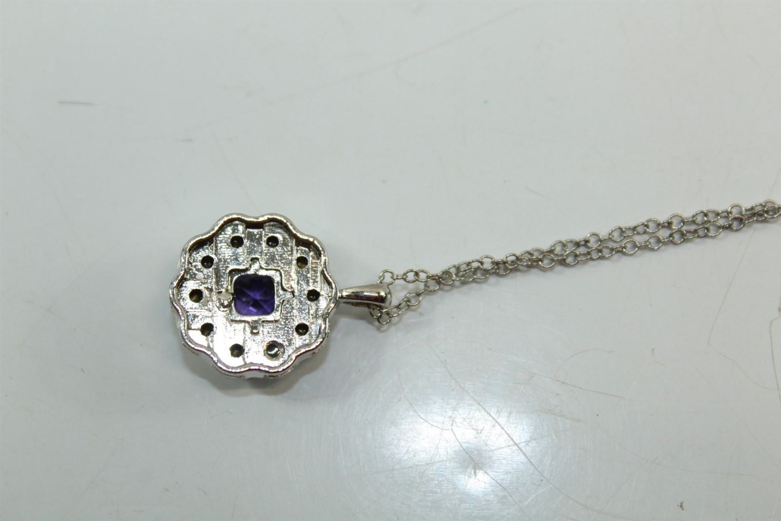 Vintage Amethyst Stone Pendant Necklace Silver-tone Alloy With Adjustable Chain