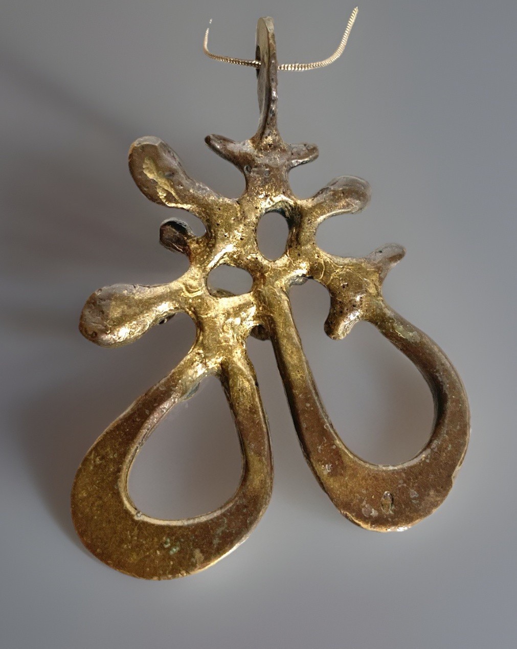 Vtg MCM Cast Bronze/Brass Jack Boyd Biomorphic Spore Pendant, Hang Length 2-1/2″