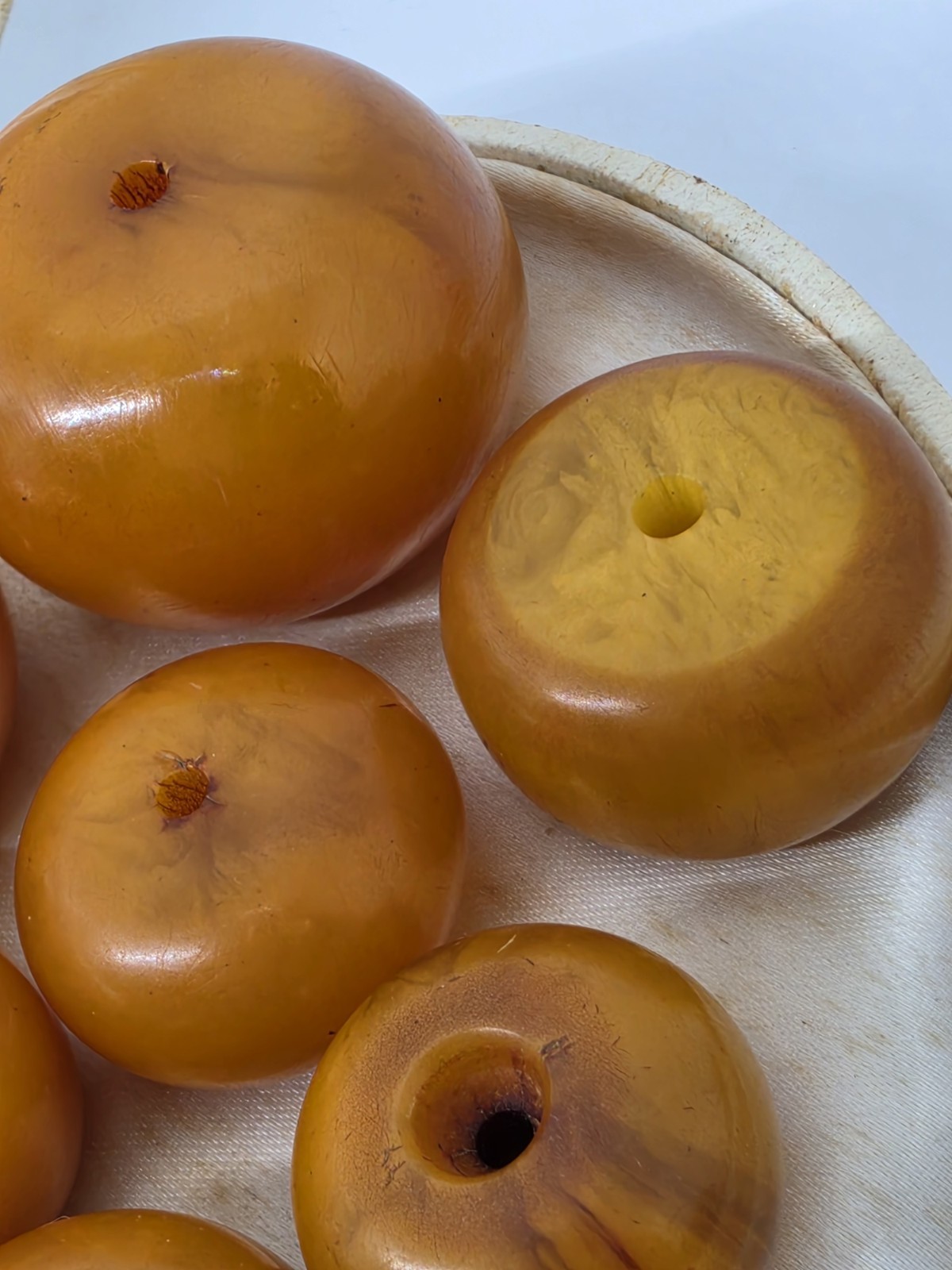 Rare Antique Large Butterscotch Bakelite Faturan Beads For Necklace