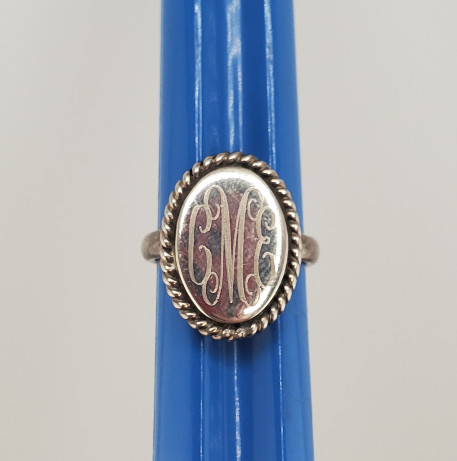 VTG 925 Monogram CME CEM Signet Ring Sz 4.75 Sterling Silver 5g Engraved Oval