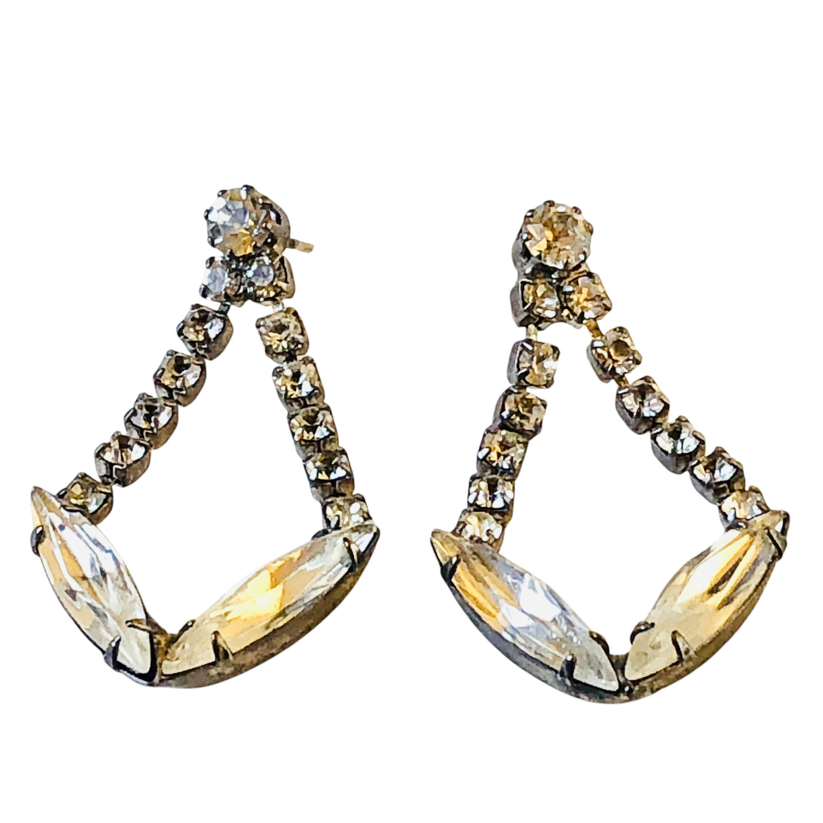 Vintage Rhinestone Earrings Prong Set Dangling Pierced Studs