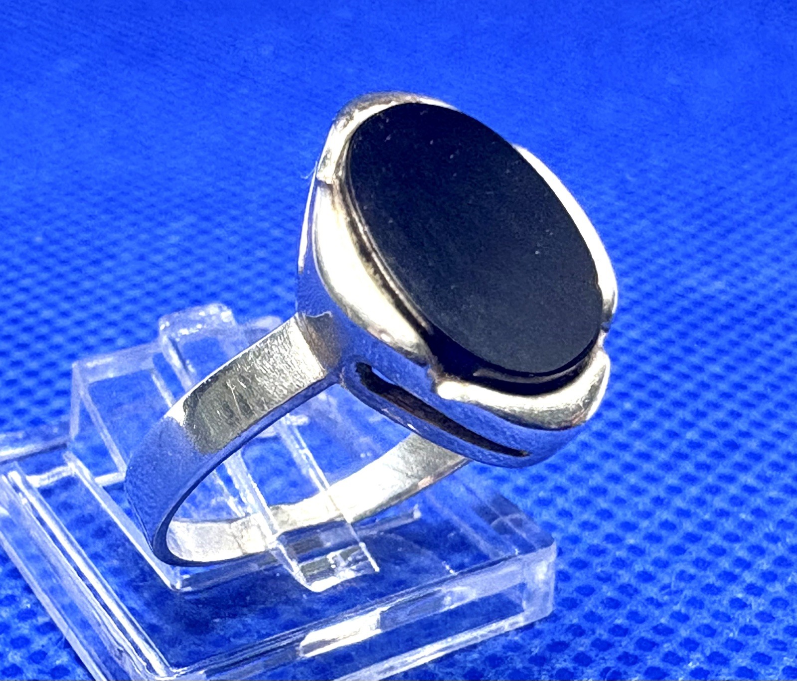 A33 Vintage 925 Sterling Silver Seal Ring Size 8.0 est 1950s Black Onyx 2.9g