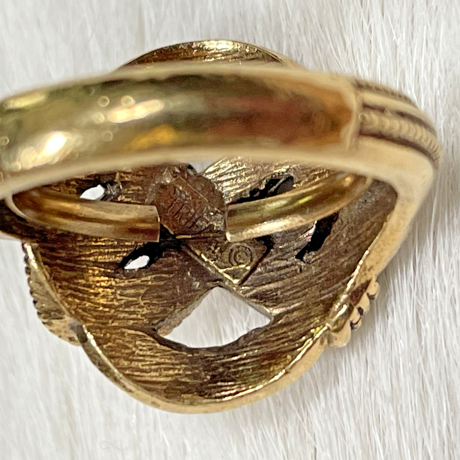 Vintage Trifari Gold Tone Laced Design Ring Adjustable for sizes 5-6