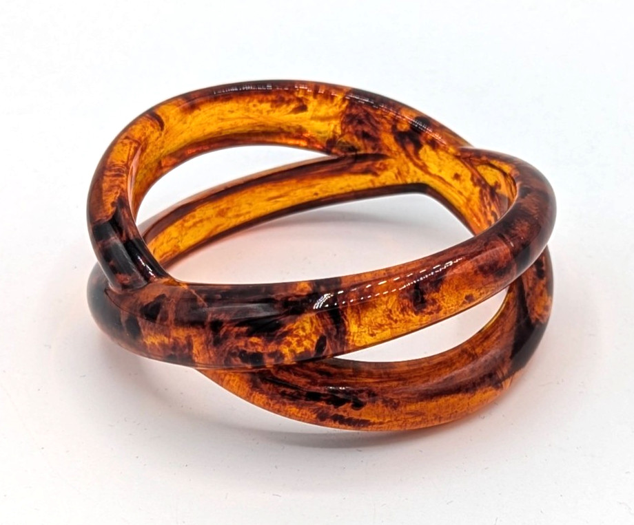 Vintage Root Beer Lucite Bangle Bracelet Sculptural Criss Cross Acrylic MCM