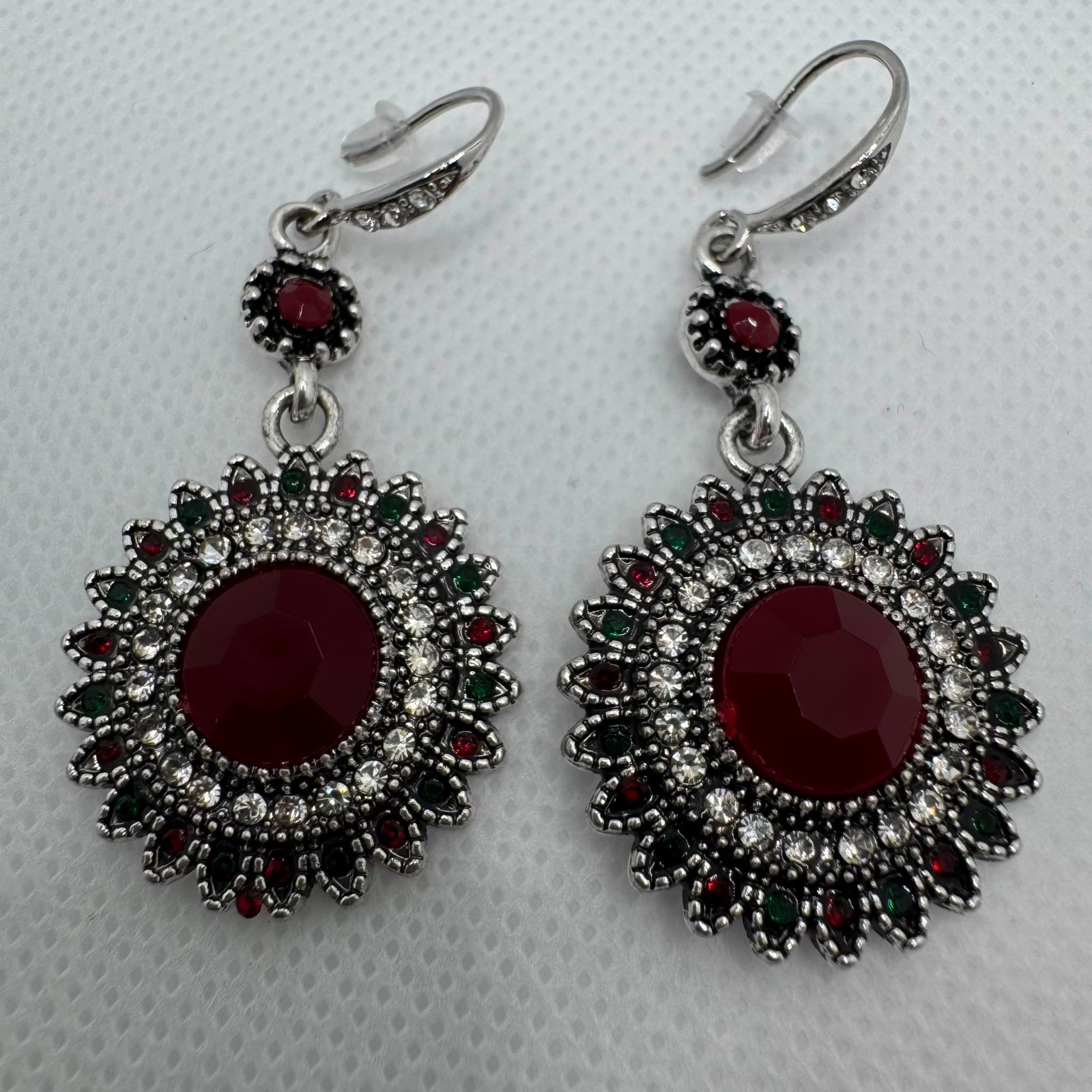 Vintage Red Crystal Dangle Earrings Victorian Boho Statement Jewelry Gift