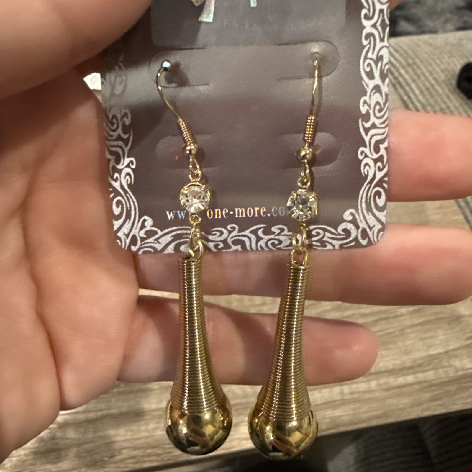 2.75” Long Gold Tone Dangle Drop Double Teardrop Diamond Hook Pierced Earrings