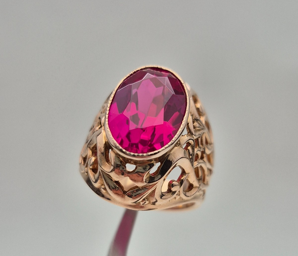 Vintage Soviet 14K Rose Gold Ring 583 with Stone • 11g • Original USSR Jewelry