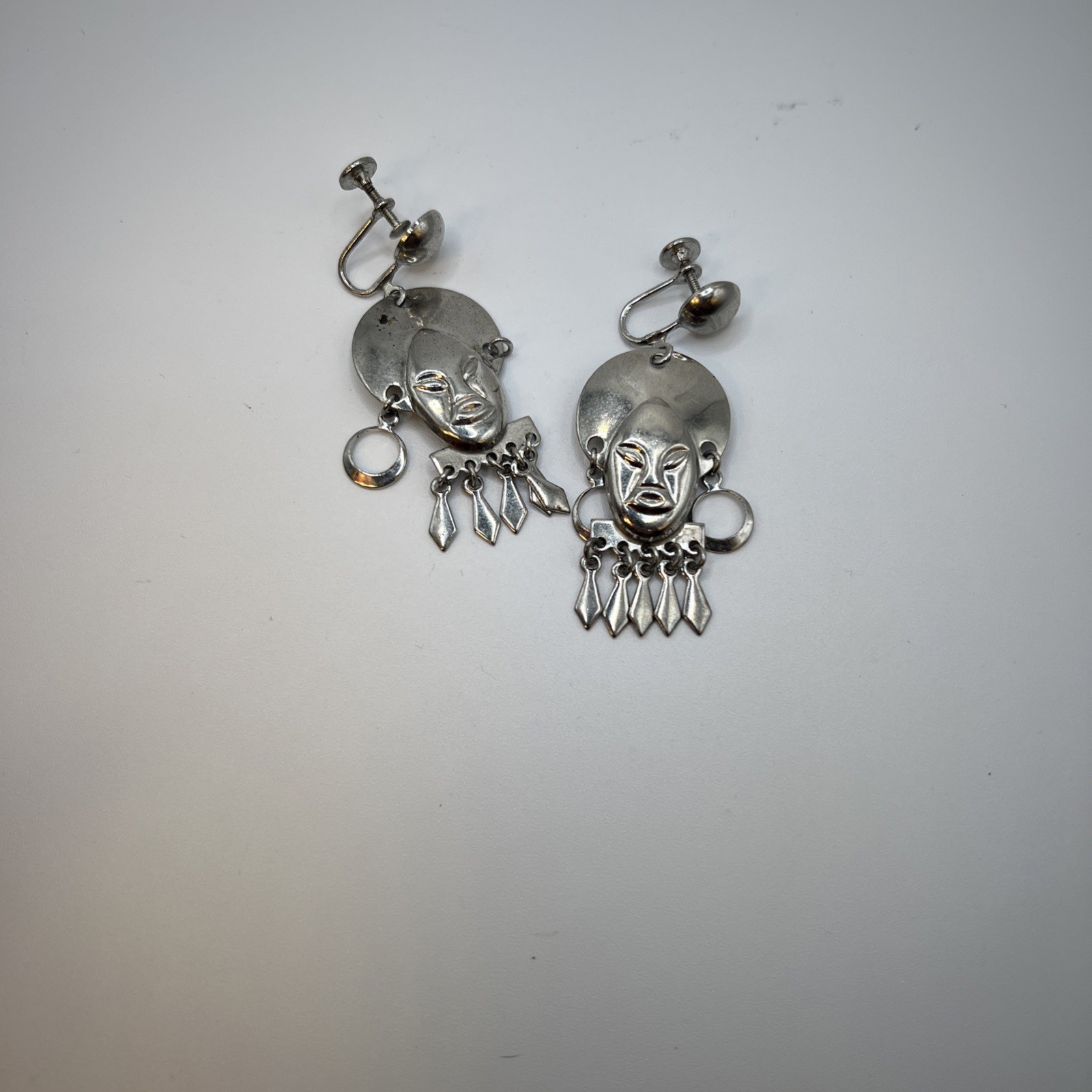 African Woman Statement, Vintage, Silver Jewelry Woman, 1960s Clip On Screw On