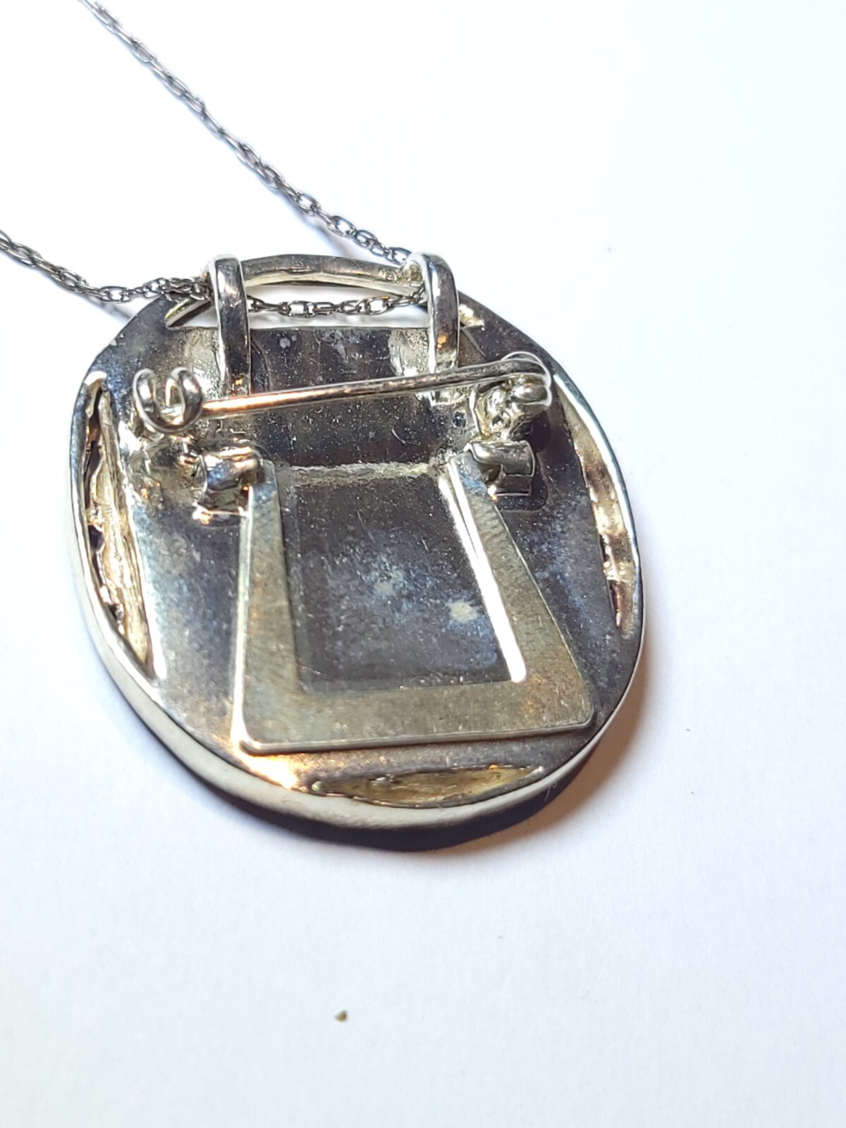 Sterling Silver 10k Gold & Diamond Vintage Mini Picture Frame / Pendant / Brooch