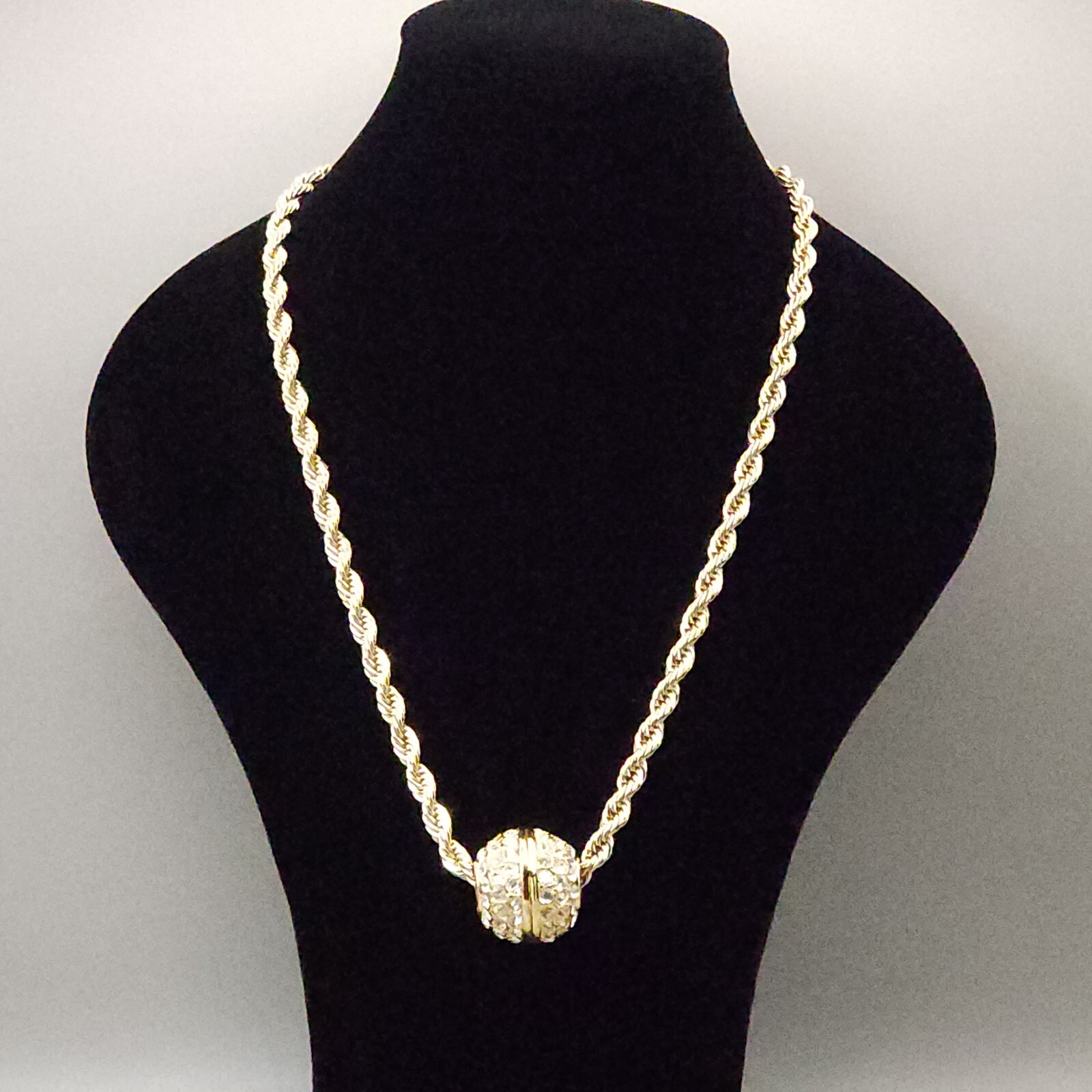 36 Inch Rope Chain Necklace Gold Plated Rhinestone Slide Ball 14RGP disco ball
