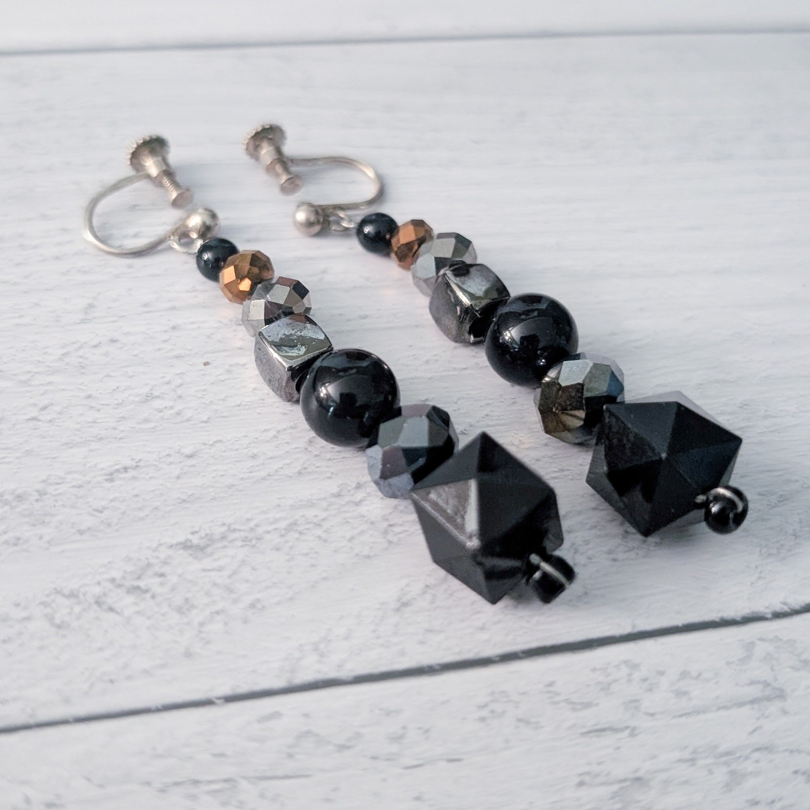 Vintage Screw Back Earrings 2.25″ Very Long Black & Other Colors Dangle