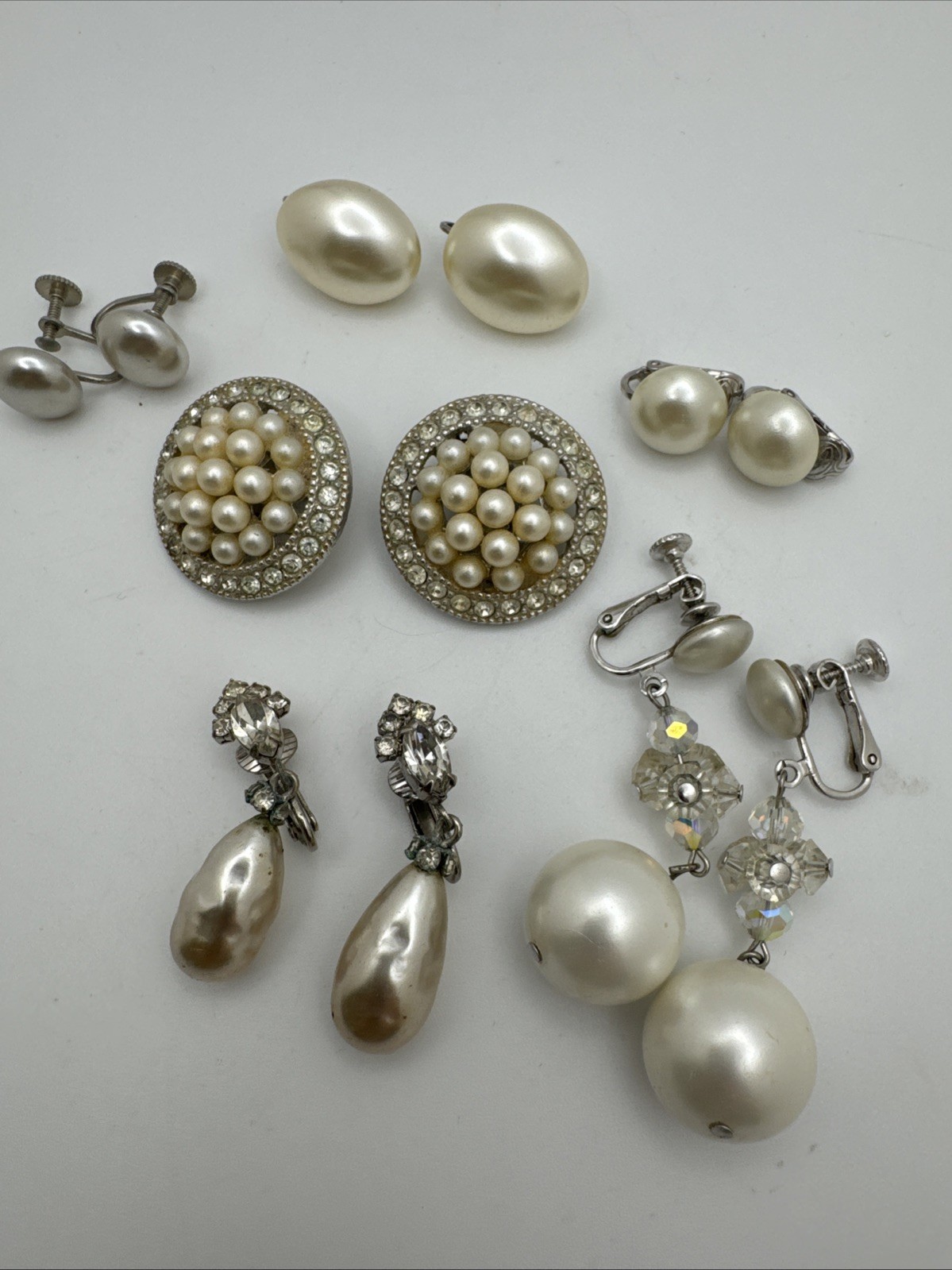 Vintage Clip On Earrings Lot Rhinestone Gold Tone Red Clear Estate Jewelry