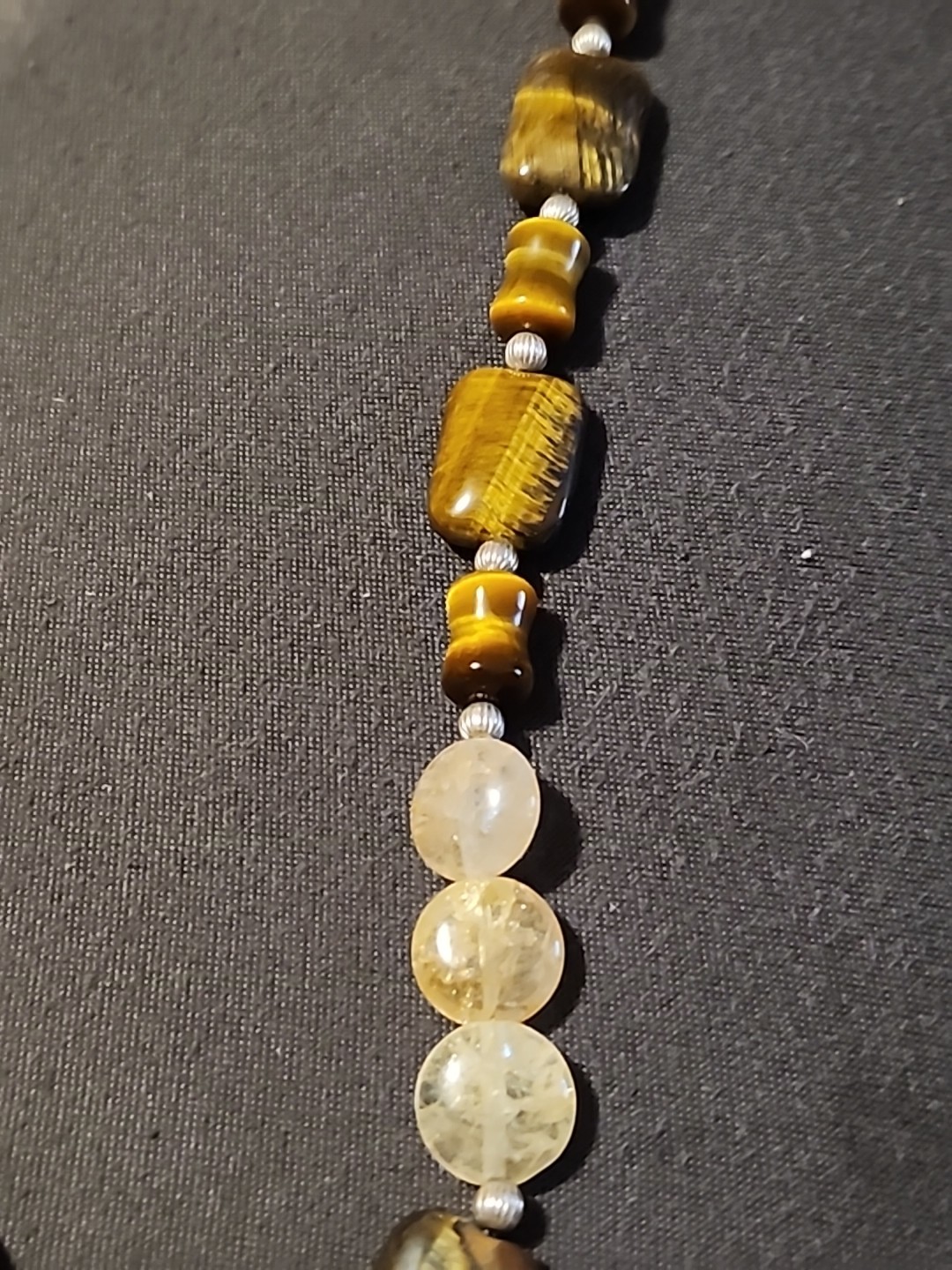 Beautiful Tiger Eye Stone Necklace 24 Inch sterling silver trim