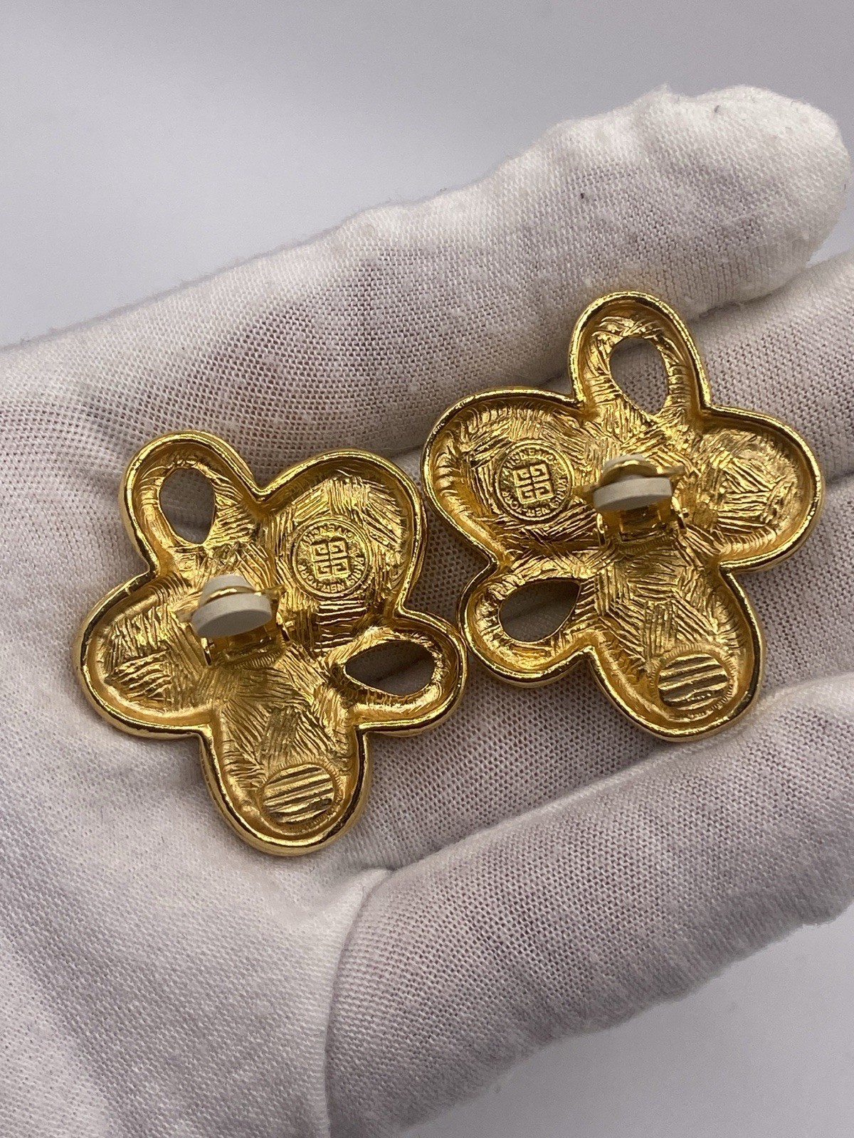 Givenchy Vintage Gripoix Clip Earrings Gold Tone