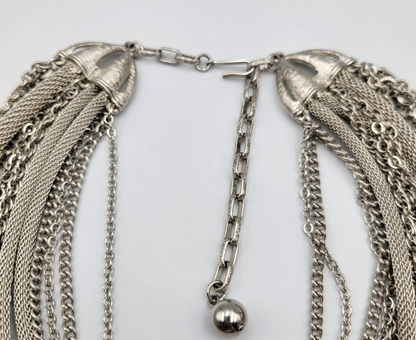 Vintage Multi Strand Chain Necklace Bracelet Jewelry Set Layered Silver Tone