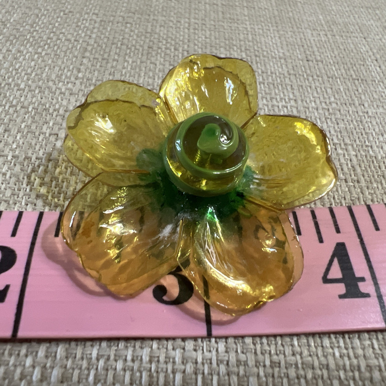 Vintage Cellulose Acetate Yellow Double Layer Petal Floral Clip On Earrings