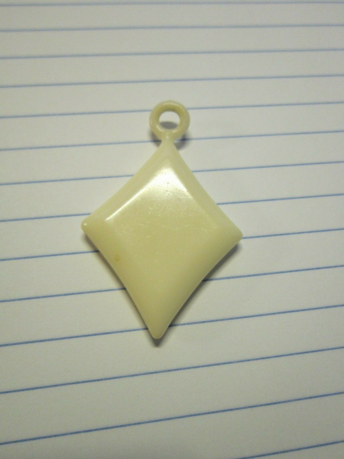 Vintage Plastic Pendant ONLY White/Cream Diamond-shape NO Chain Retro FREE SHIP