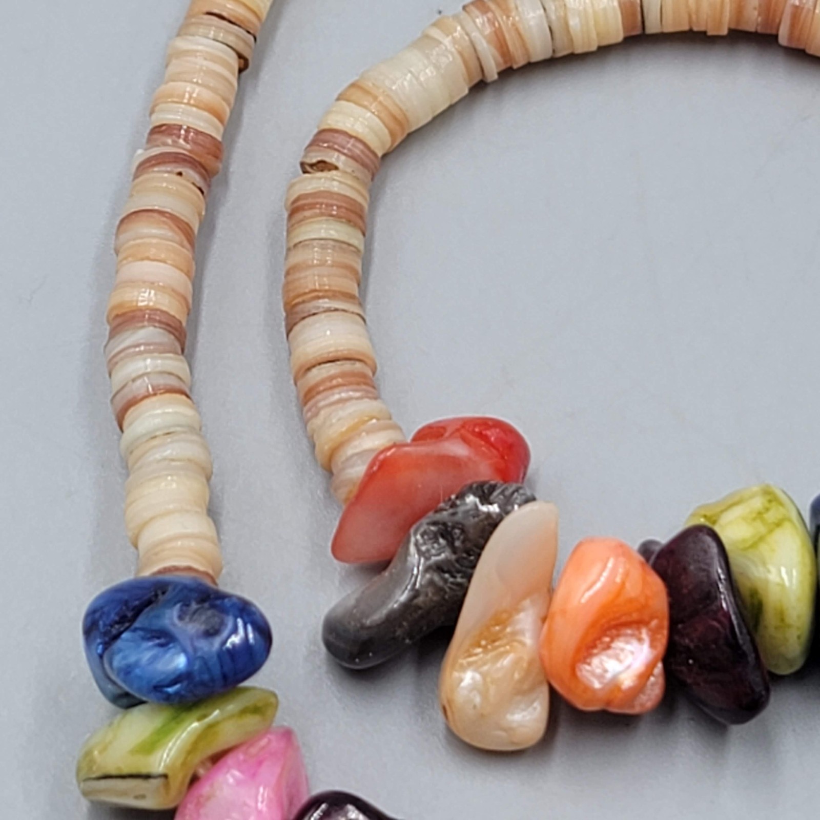 Vintage Dyed Shell Beads Necklace Statement Multicolor 20 in