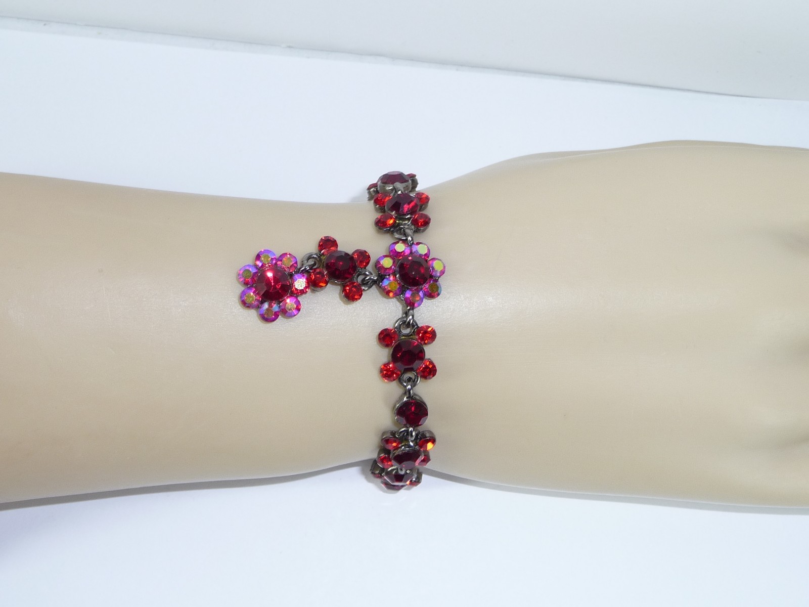 SNK Signed Bracelet Red Crystal Rhinestones 8.5 inches USA Seller
