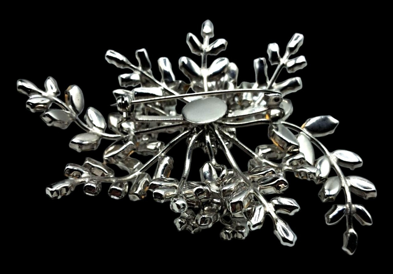 Vintage Rhinestone Floral Brooch Massive Pin Austria ? Costume Jewelry