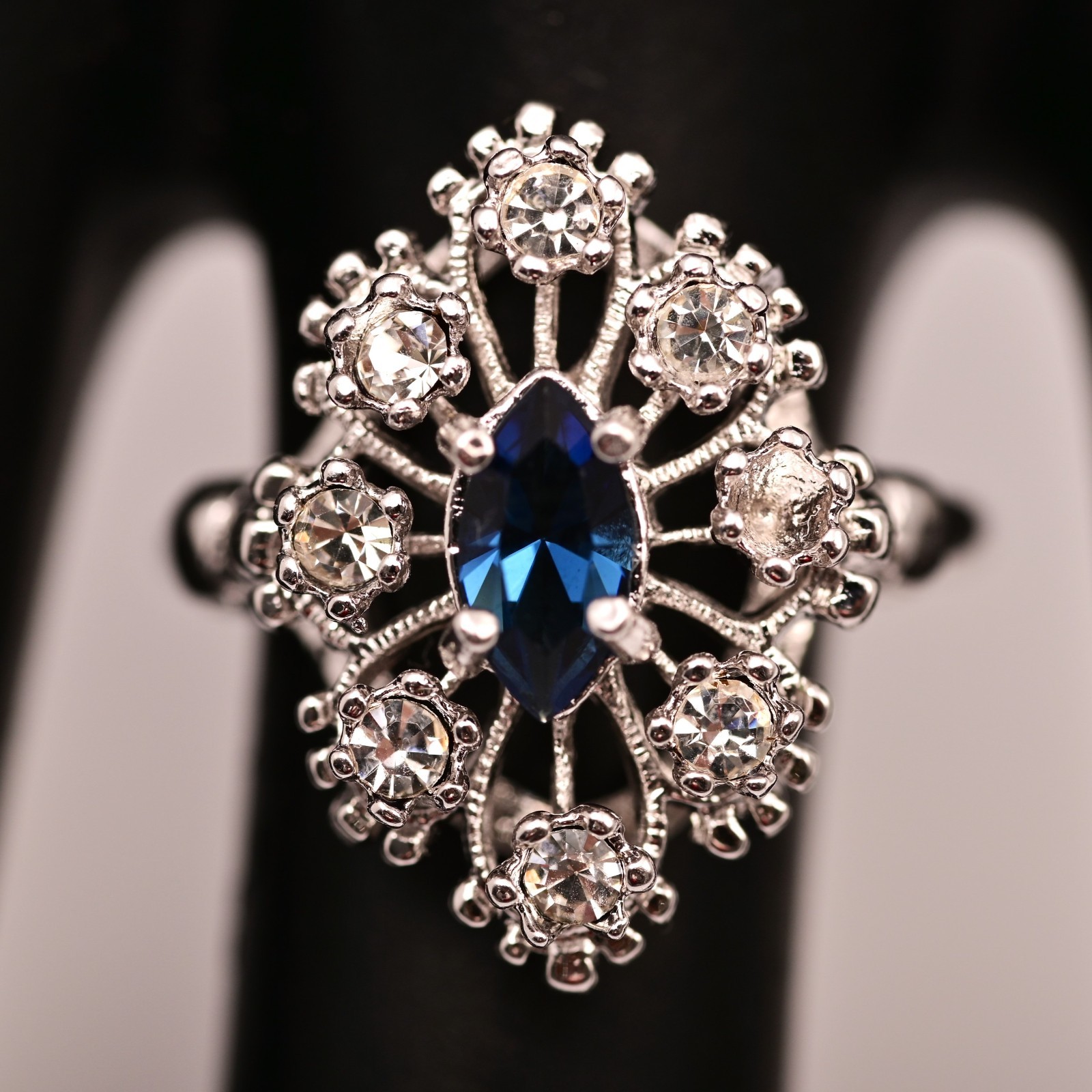 Antique Original Vintage Signed Designer 18k HGE Sapphire Gemstone Estate Ring