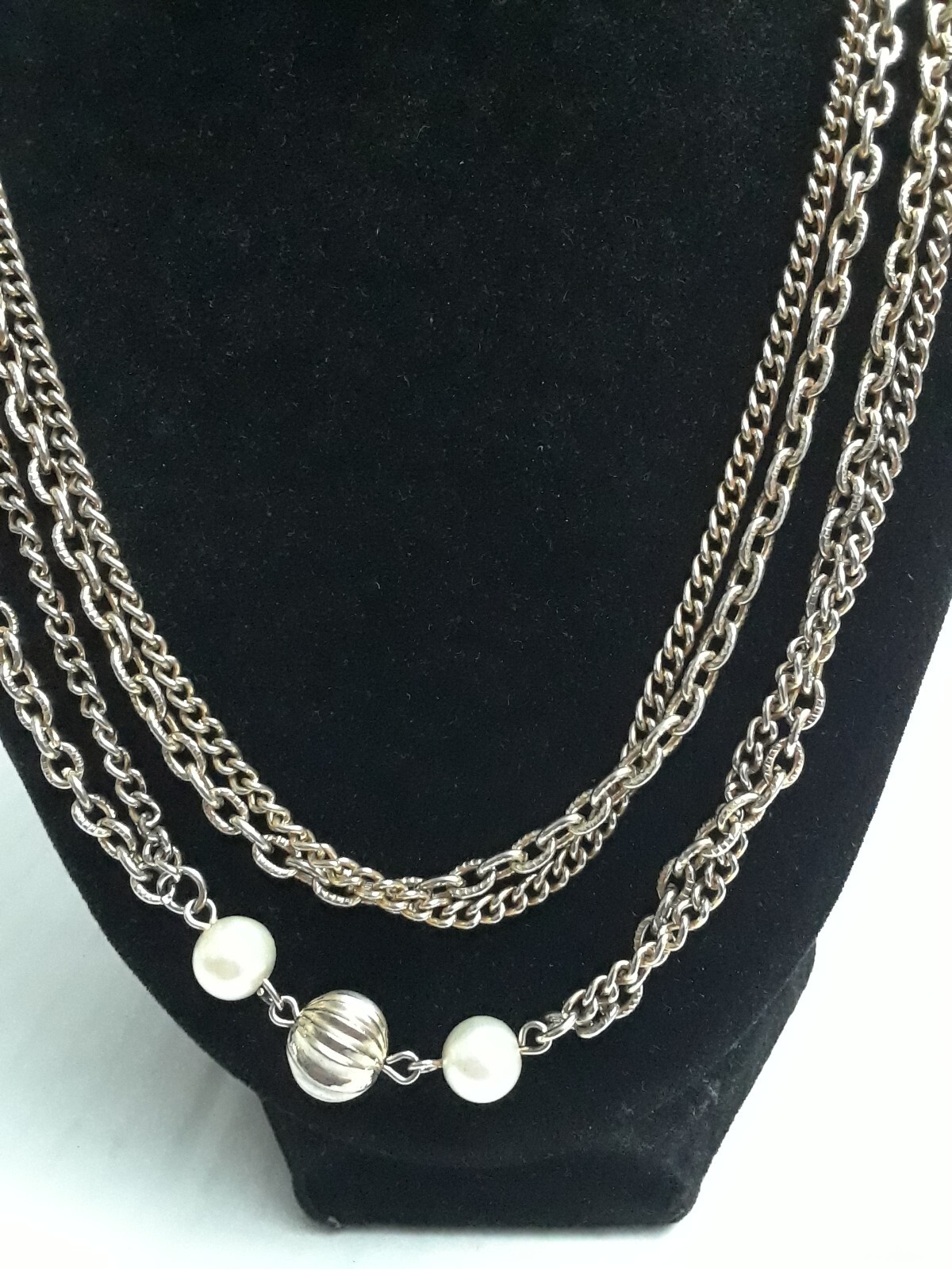 Vintage Extra Long Gold Tone Necklace with Faux Pearls Two Strand 25 in.