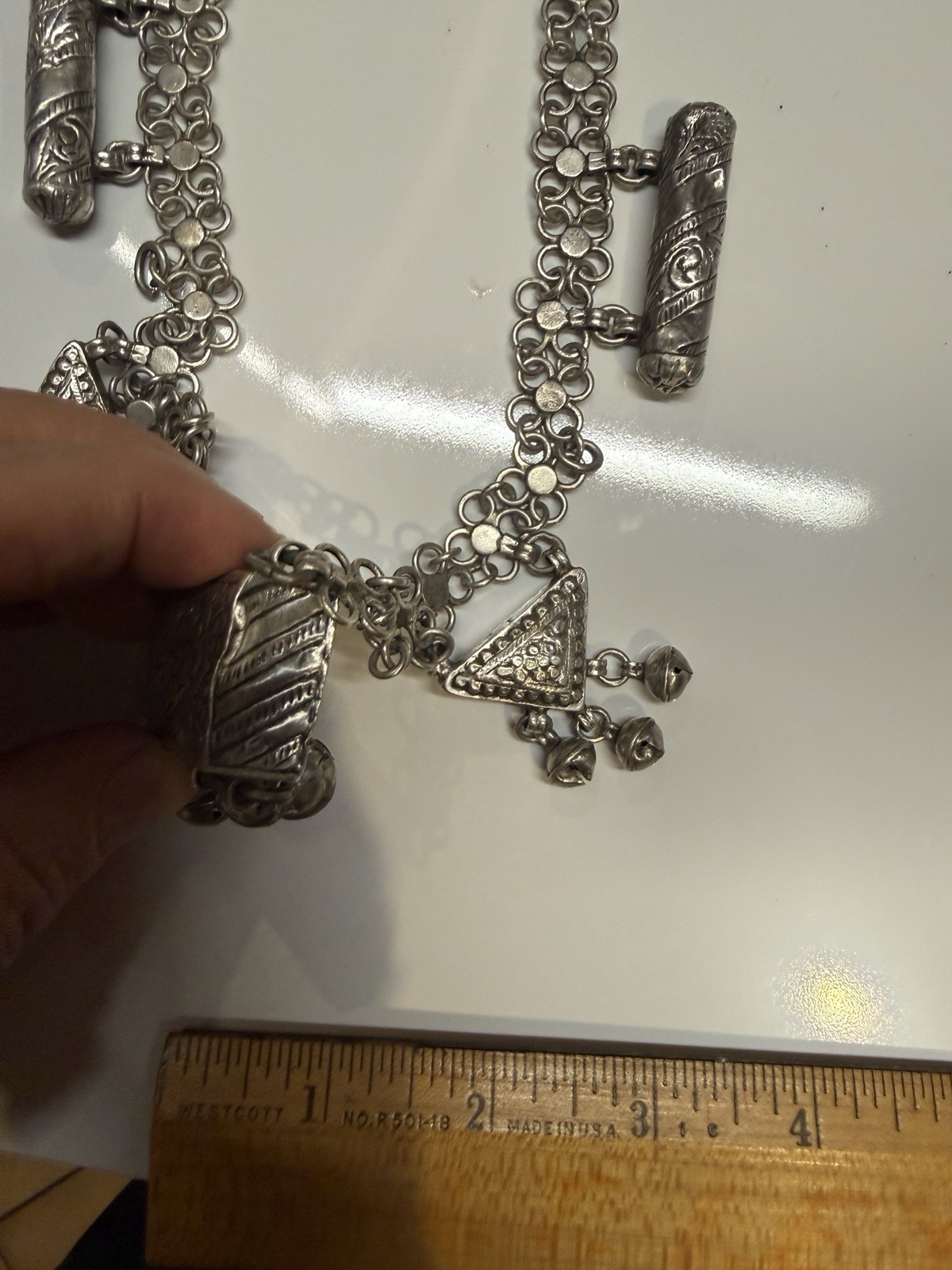 Antique silver alloy necklace, charms, 92gr. From Middle East. Mid-Century.