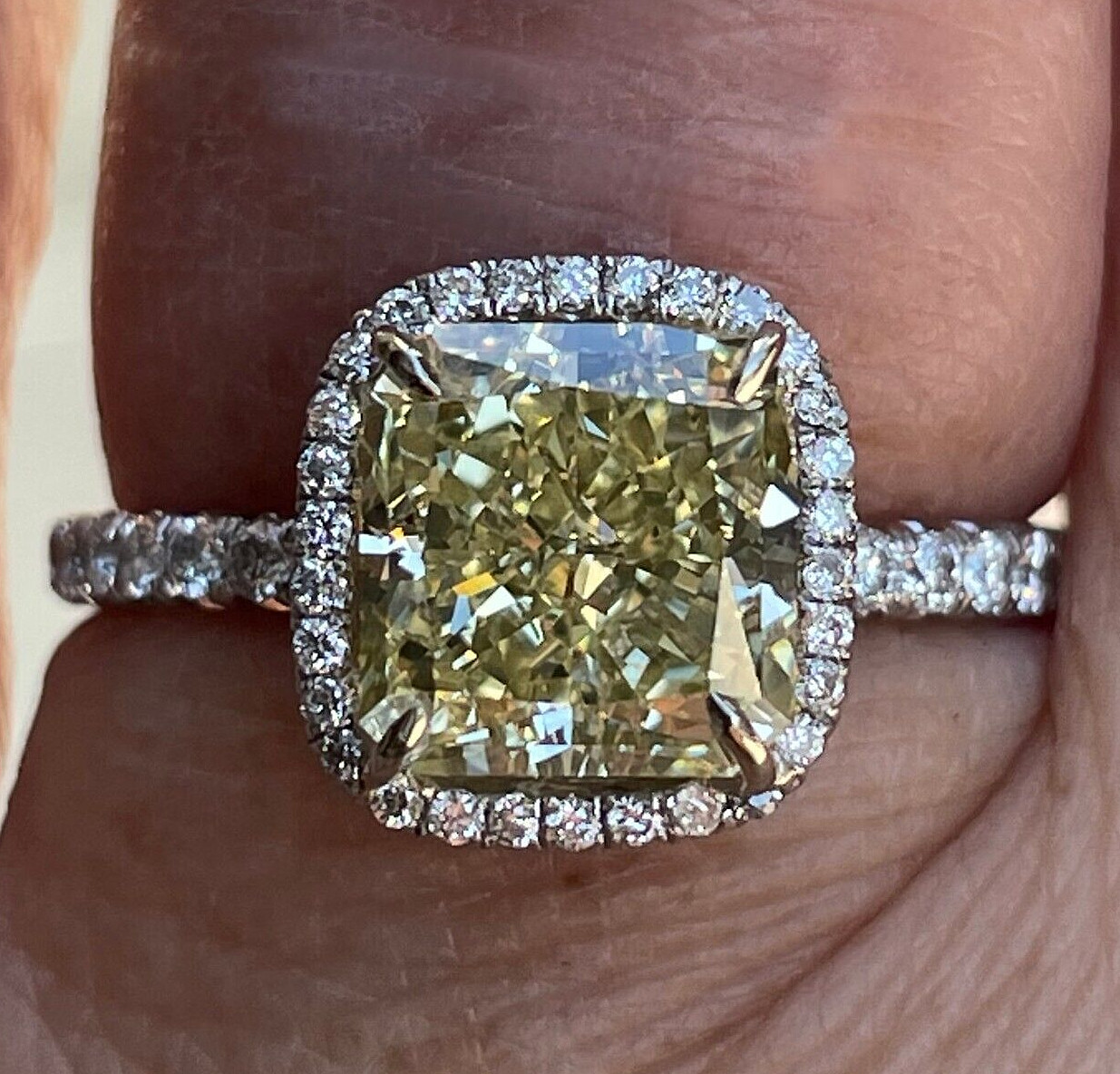 GIA 3.14ctw Estate Vintage Natural Fancy Yellow Radiant Diamond Plat 18k Ring