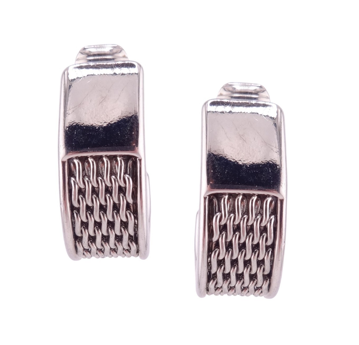 Silvertone Woven Designed Teardrop Shaped Huggie Clip-On Earrings NWOT