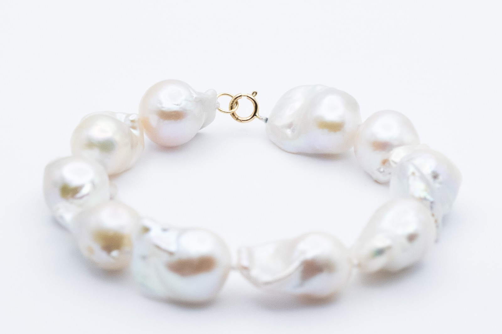 14k Yellow Gold Big Baroque Pearls Bracelet Bridal Wedding Event 585