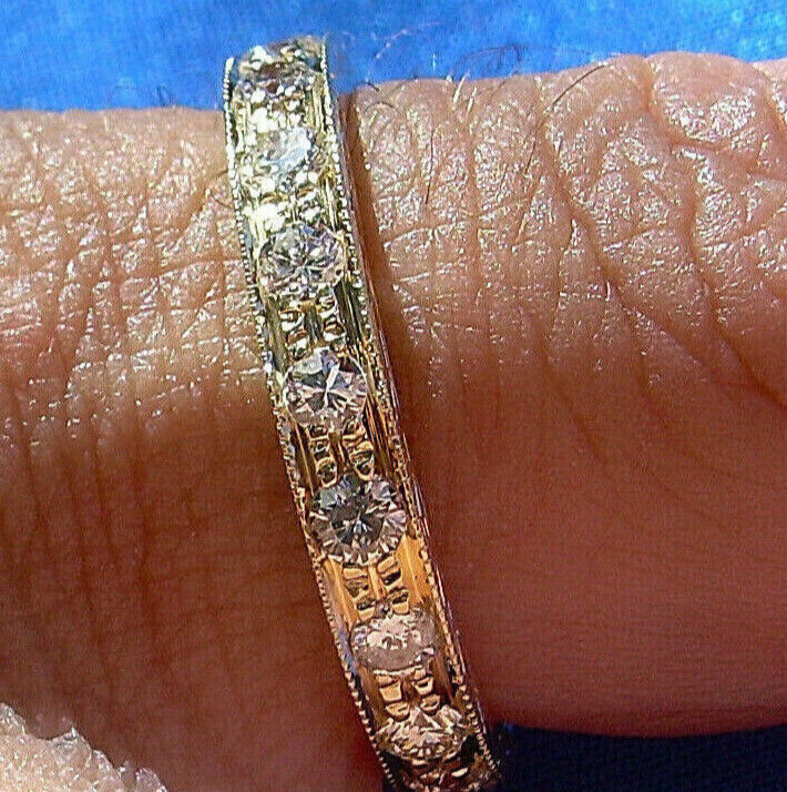 ORIGINAL EARTH MINED DIAMOND Deco Wedding Band SOLID 14K GOLD Eternity Ring 9.5