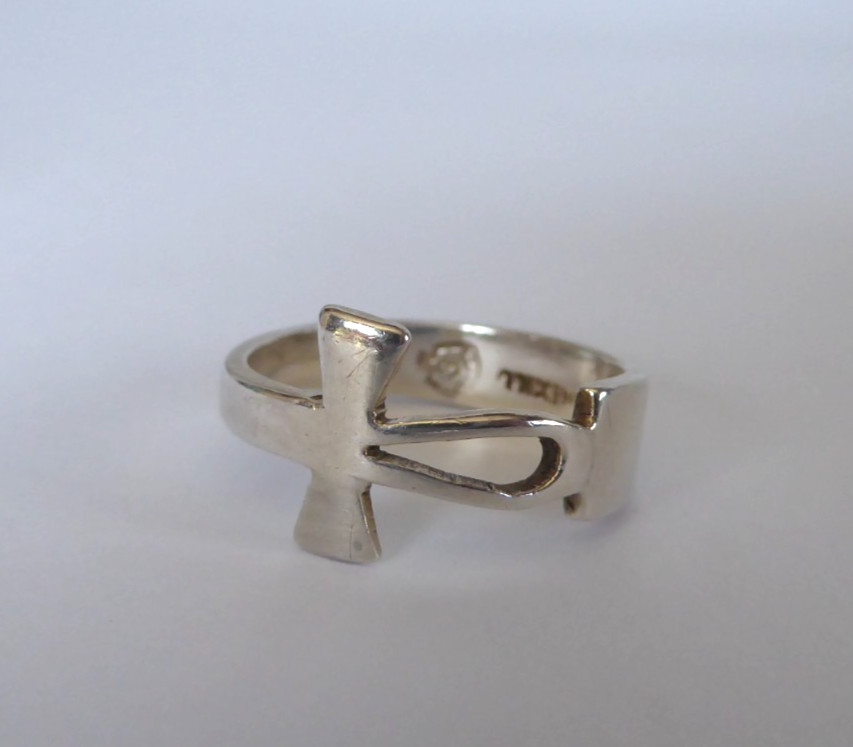 925 Sterling Silver Vintage JSF Mexico Egyptian Ankh Unisex Ring Size 7.5 Vtg.