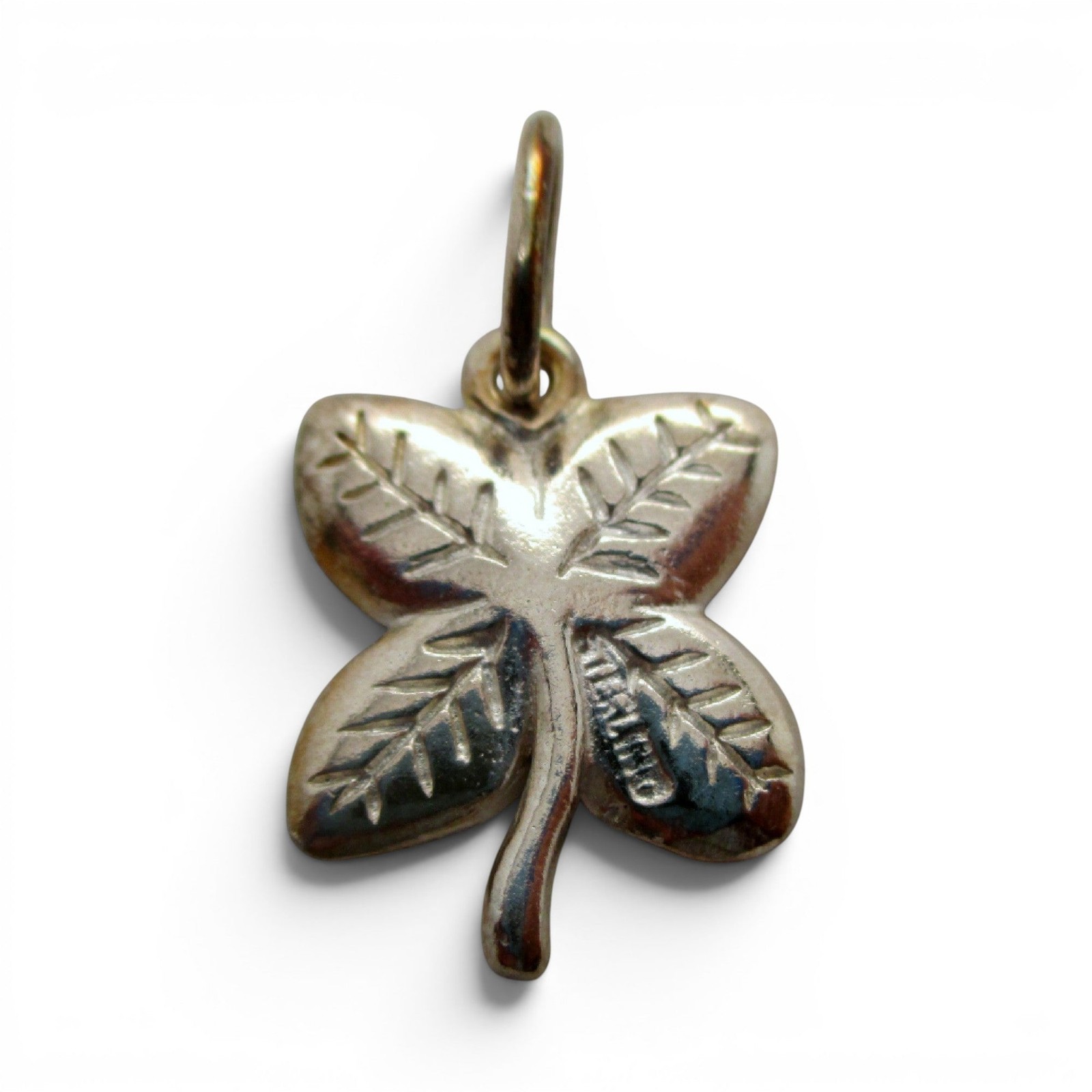 Sterling Silver Green Enamel Four Leaf Clover Charm for Bracelet Good Luck Gift