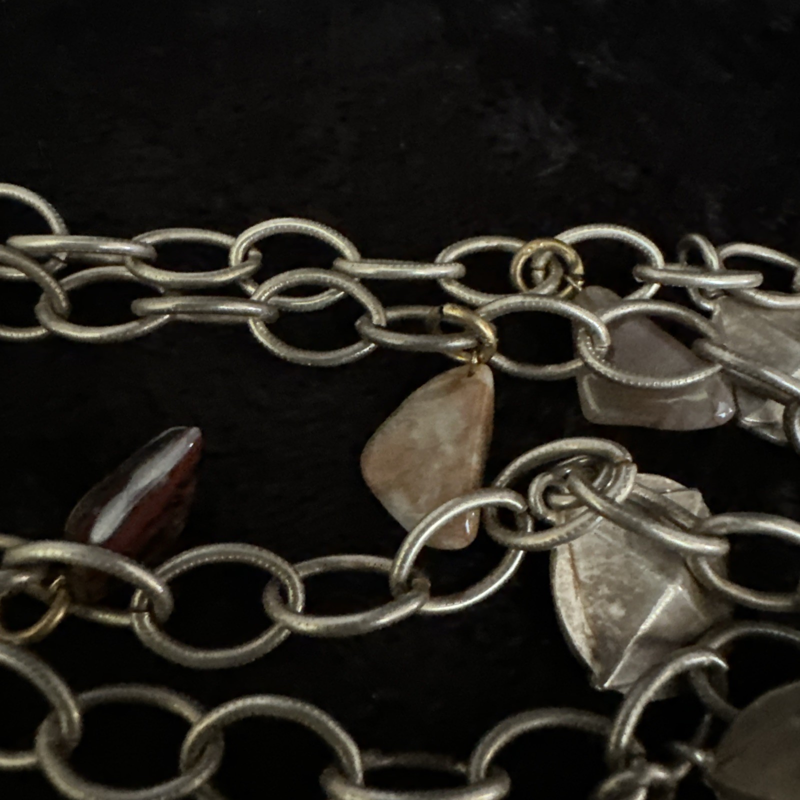 Vintage Silver Tone Chain Charm Necklace With Gemstones