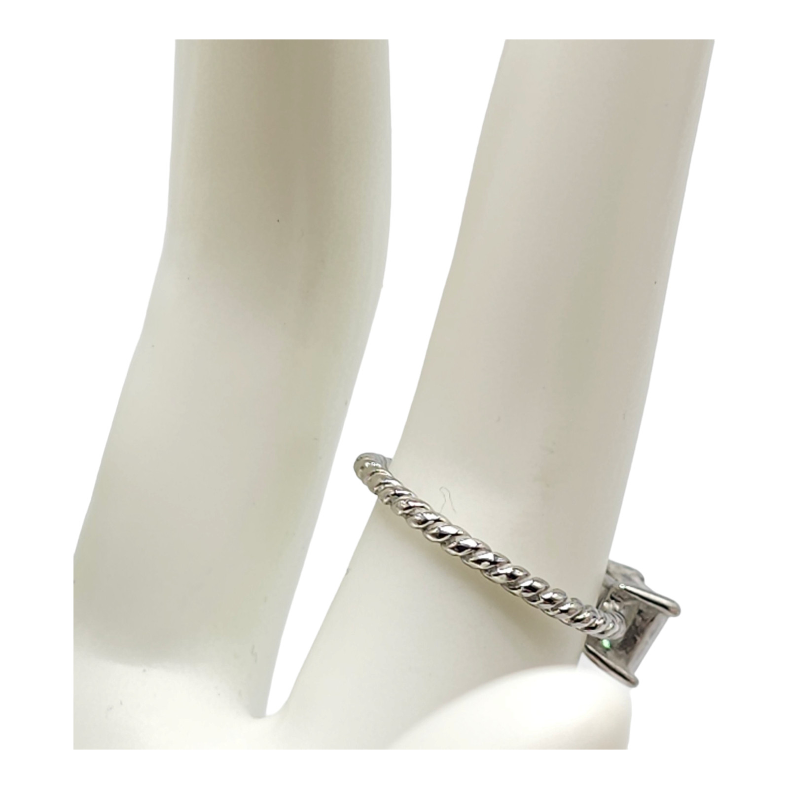 Rope Twisted Solitaire Emerald Cut Clear Rhinestone Ring Silver Tone VTG 7.75