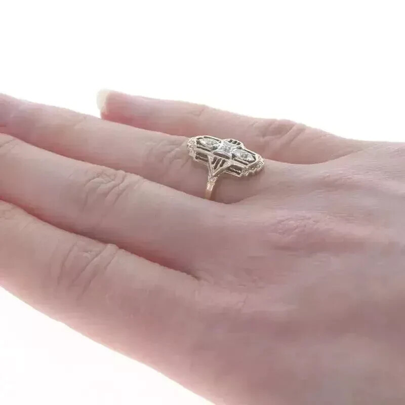 Art Deco Style Edwardian Lab Created Diamond 14K Gold FN Filigree Wedding Ring