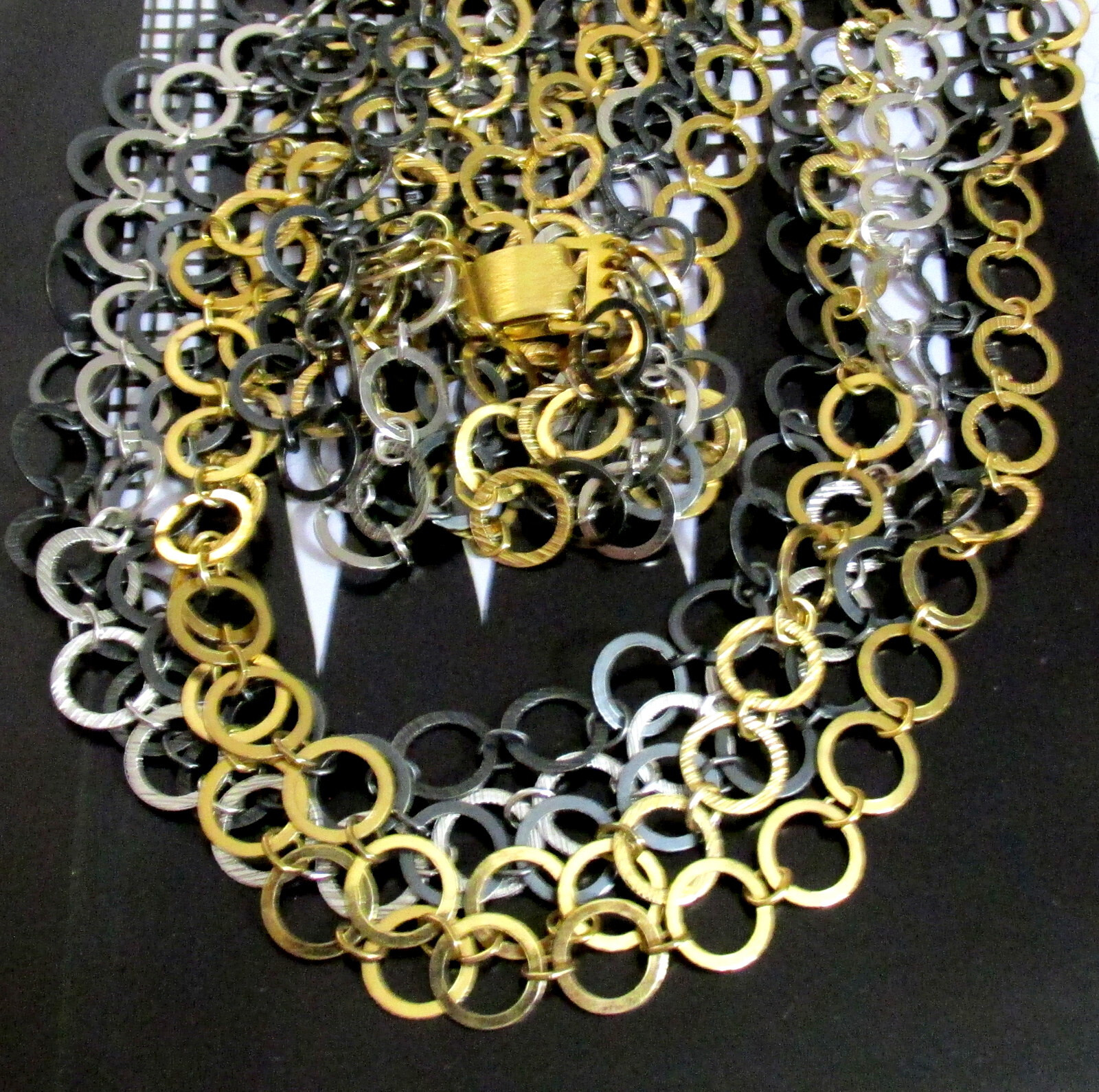VTG RUNWAY NAPIER LUXE 36″ SWEEPING MULTICHAIN MIXED METAL NECKLACE MODERNIST