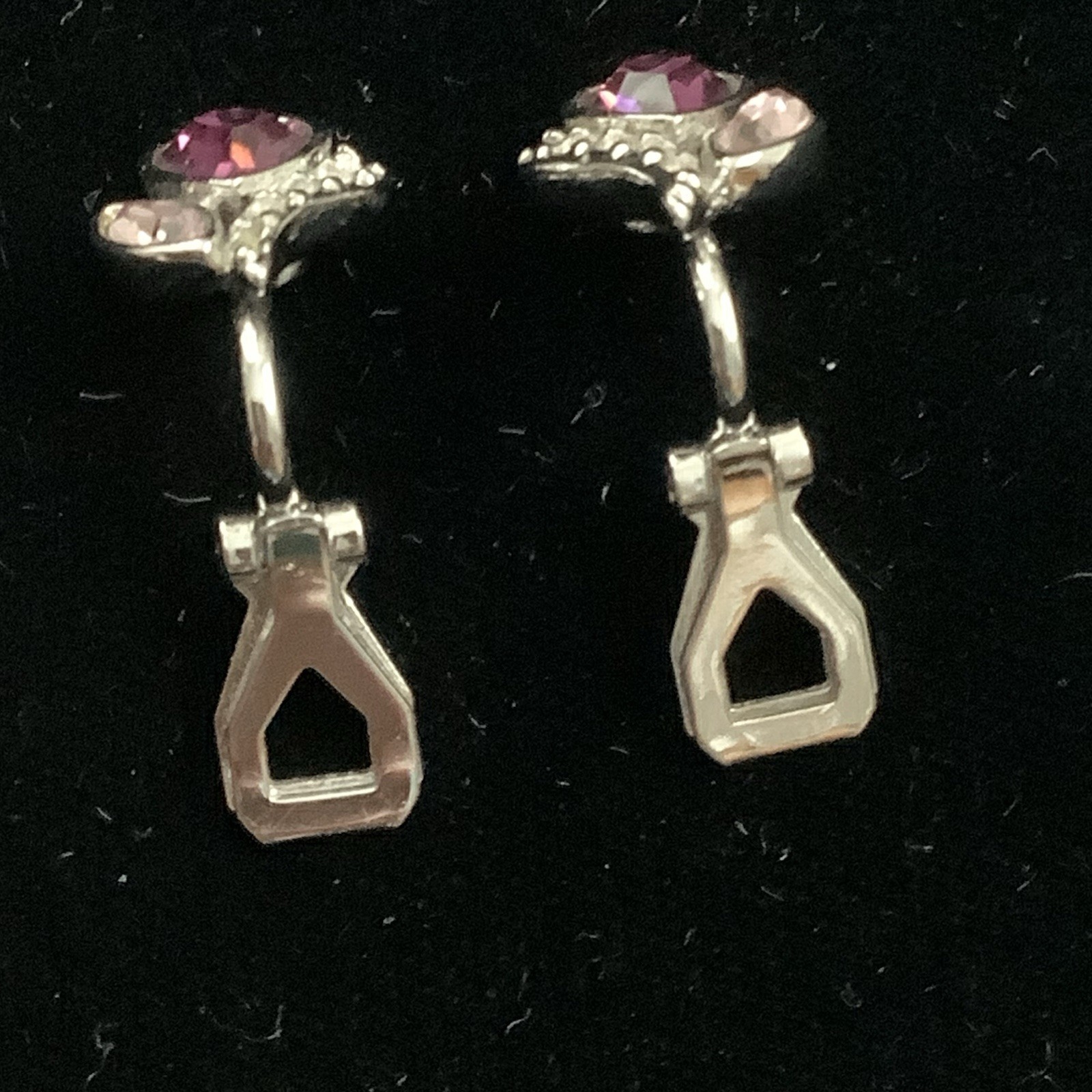 Vintage Pink Heart Clip On Earrings Signed By Unknown Maker