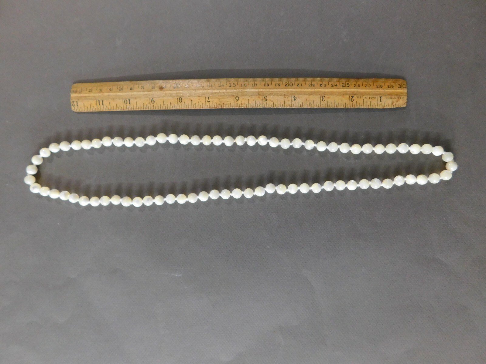 ANTIQUE HAND TIED OPALINE GLASS BEAD NECKLACE