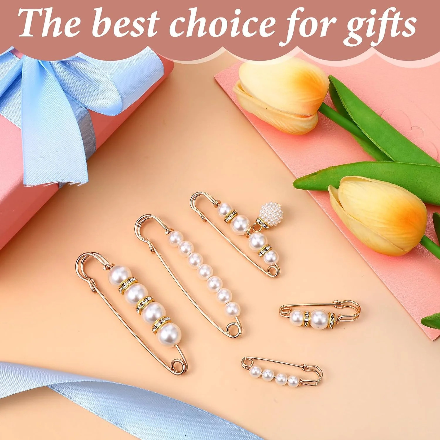 5 PCS Fashion Pearl Brooch, Decorative Safety Pins Sweater Shawl Pearl Pin Faux