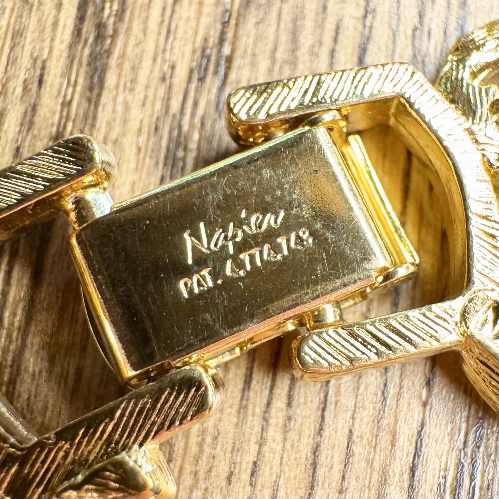 Vintage Napier Chunky Gold Tone Leaf Panel Link Necklace Signed Choker Collar